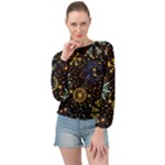 Gold Teal Snowflakes Gold Abstract Christmas Banded Bottom Chiffon Top