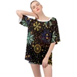 Gold Teal Snowflakes Gold Abstract Christmas Oversized Chiffon Top