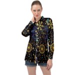 Gold Teal Snowflakes Gold Abstract Christmas Long Sleeve Satin Shirt