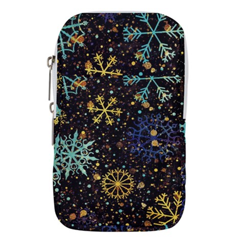 Gold Teal Snowflakes Gold Abstract Christmas Waist Pouch (Large) from ArtsNow.com