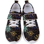 Gold Teal Snowflakes Gold Abstract Christmas Women s Velcro Strap Shoes