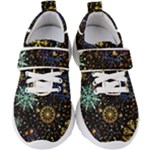 Gold Teal Snowflakes Gold Abstract Christmas Kids  Velcro Strap Shoes