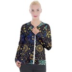 Gold Teal Snowflakes Gold Abstract Christmas Casual Zip Up Jacket