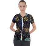 Gold Teal Snowflakes Gold Abstract Christmas Short Sleeve Zip Up Jacket