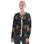 Gold Teal Snowflakes Gold Abstract Christmas Velvet Zip Up Jacket