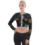 Gold Teal Snowflakes Gold Abstract Christmas Long Sleeve Cropped Velvet Jacket