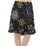 Gold Teal Snowflakes Gold Abstract Christmas Fishtail Chiffon Skirt