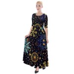 Gold Teal Snowflakes Gold Abstract Christmas Half Sleeves Maxi Dress