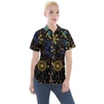 Gold Teal Snowflakes Gold Abstract Christmas Women s Short Sleeve Pocket Shirt