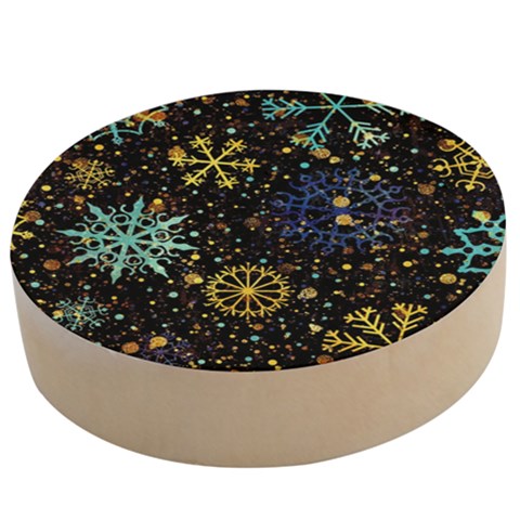 Gold Teal Snowflakes Gold Abstract Christmas Wooden Bottle Opener (Round) from ArtsNow.com