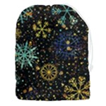 Gold Teal Snowflakes Gold Abstract Christmas Drawstring Pouch (3XL)