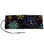 Gold Teal Snowflakes Gold Abstract Christmas Roll Up Canvas Pencil Holder (S)