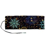 Gold Teal Snowflakes Gold Abstract Christmas Roll Up Canvas Pencil Holder (M)