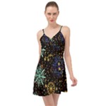 Gold Teal Snowflakes Gold Abstract Christmas Summer Time Chiffon Dress