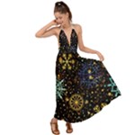 Gold Teal Snowflakes Gold Abstract Christmas Backless Maxi Beach Dress