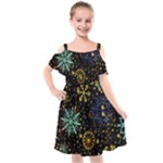 Gold Teal Snowflakes Gold Abstract Christmas Kids  Cut Out Shoulders Chiffon Dress