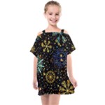 Gold Teal Snowflakes Gold Abstract Christmas Kids  One Piece Chiffon Dress