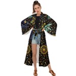 Gold Teal Snowflakes Gold Abstract Christmas Maxi Kimono