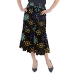 Gold Teal Snowflakes Gold Abstract Christmas Midi Mermaid Skirt