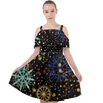 Gold Teal Snowflakes Gold Abstract Christmas Cut Out Shoulders Dress