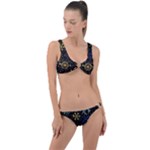 Gold Teal Snowflakes Gold Abstract Christmas Ring Detail Crop Bikini Set