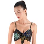 Gold Teal Snowflakes Gold Abstract Christmas Woven Tie Front Bralet