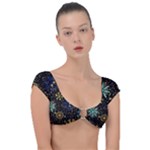 Gold Teal Snowflakes Gold Abstract Christmas Cap Sleeve Ring Bikini Top