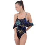 Gold Teal Snowflakes Gold Abstract Christmas Drape Piece Swimsuit