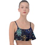 Gold Teal Snowflakes Gold Abstract Christmas Frill Bikini Top