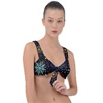 Gold Teal Snowflakes Gold Abstract Christmas Front Tie Bikini Top