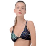 Gold Teal Snowflakes Gold Abstract Christmas Knot Up Bikini Top