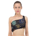 Gold Teal Snowflakes Gold Abstract Christmas Spliced Up Bikini Top 