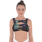 Gold Teal Snowflakes Gold Abstract Christmas Bandaged Up Bikini Top