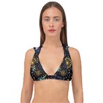 Gold Teal Snowflakes Gold Abstract Christmas Double Strap Halter Bikini Top