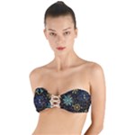 Gold Teal Snowflakes Gold Abstract Christmas Twist Bandeau Bikini Top