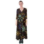 Gold Teal Snowflakes Gold Abstract Christmas Button Up Maxi Dress