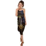 Gold Teal Snowflakes Gold Abstract Christmas Waist Tie Cover Up Chiffon Dress