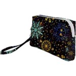 Gold Teal Snowflakes Gold Abstract Christmas Wristlet Pouch Bag (Small)