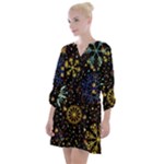 Gold Teal Snowflakes Gold Abstract Christmas Open Neck Shift Dress