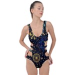 Gold Teal Snowflakes Gold Abstract Christmas Side Cut Out Swimsuit