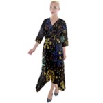 Gold Teal Snowflakes Gold Abstract Christmas Quarter Sleeve Wrap Front Maxi Dress