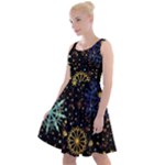 Gold Teal Snowflakes Gold Abstract Christmas Knee Length Skater Dress