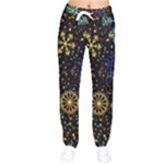 Gold Teal Snowflakes Gold Abstract Christmas Women Velvet Drawstring Pants