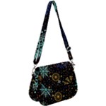 Gold Teal Snowflakes Gold Abstract Christmas Saddle Handbag