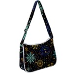 Gold Teal Snowflakes Gold Abstract Christmas Zip Up Shoulder Bag