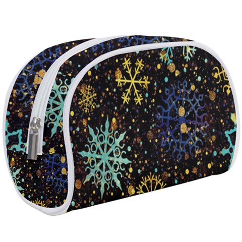 Gold Teal Snowflakes Gold Abstract Christmas Make Up Case (Large) from ArtsNow.com