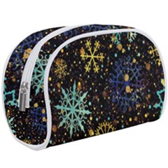 Gold Teal Snowflakes Gold Abstract Christmas Make Up Case (Large) from ArtsNow.com