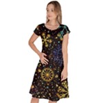 Gold Teal Snowflakes Gold Abstract Christmas Classic Short Sleeve Dress