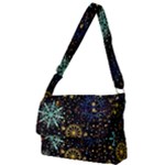 Gold Teal Snowflakes Gold Abstract Christmas Full Print Messenger Bag (L)