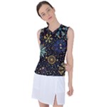 Gold Teal Snowflakes Gold Abstract Christmas Women s Sleeveless Sports Top